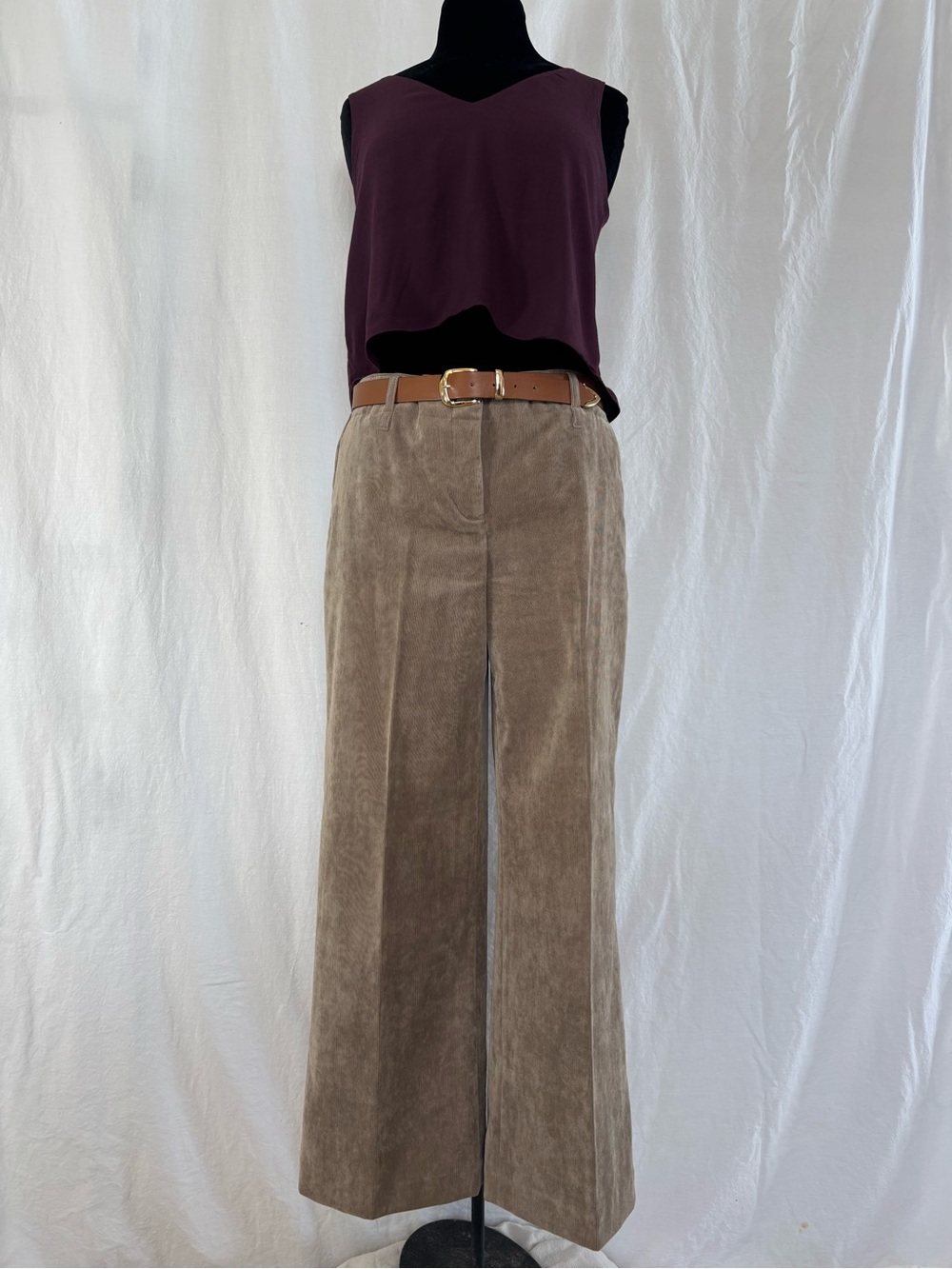 Renuar Taupe Corduroy Wide Leg Pants 10 Quiet Luxury Academia Y2K